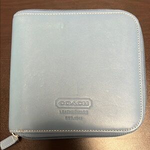 Coach Light Blue Leather zip CD Case